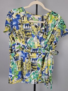 JM Collection True Wrap Blouse Top SZ PETITES 14 14P